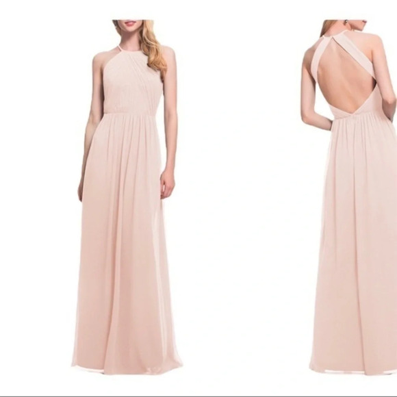 Levkoff Halter Neck Chiffon A-Line backless Gown size 12 in Pastel Pink - Picture 11 of 11